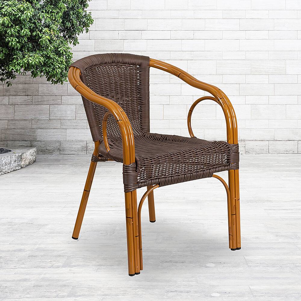 Alt View 12. Alamont Home - Lila Patio Chair - Dark Brown Rattan/Red Bamboo-Aluminum Frame.