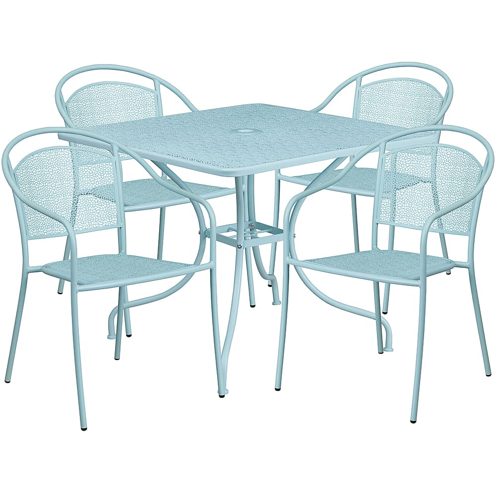 Alamont Home - Oia Outdoor Square Contemporary Metal 5 Piece Patio Set - Sky Blue - Front_Zoom