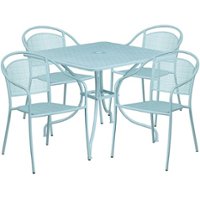Flash Furniture - Oia Outdoor Square Contemporary Metal 5 Piece Patio Set - Sky Blue - Front_Zoom