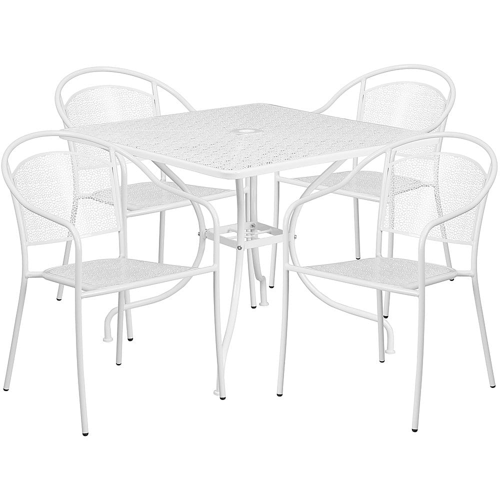 Front. Alamont Home - Oia Outdoor Square Contemporary Metal 5 Piece Patio Set - White.