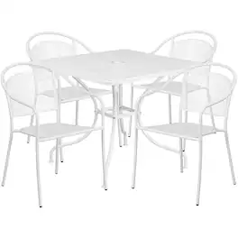 Alamont Home - Oia Outdoor Square Contemporary Metal 5 Piece Patio Set - White