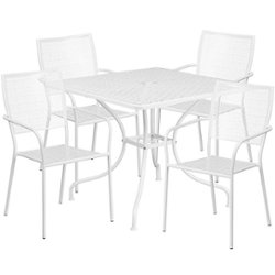 Flash Furniture - Oia Outdoor Square Contemporary Metal 5 Piece Patio Set - White - Front_Zoom