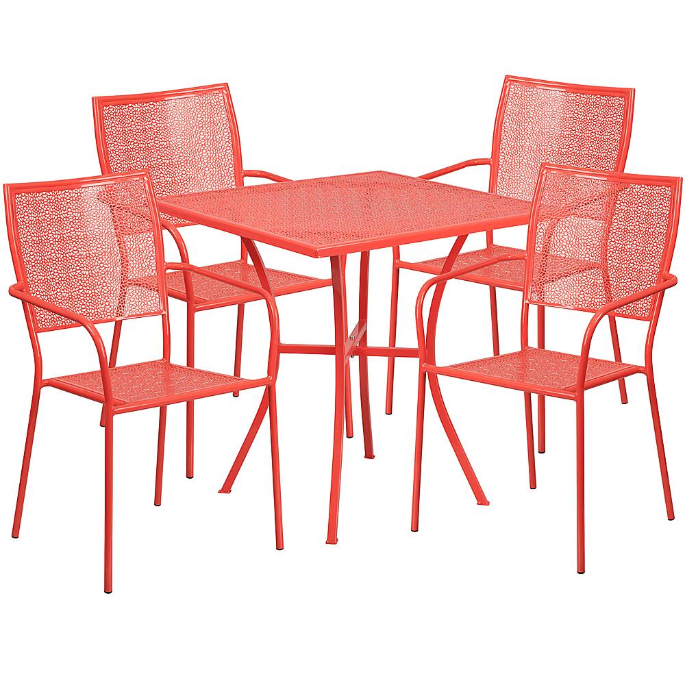 Front. Alamont Home - Oia Outdoor Square Contemporary Metal 5 Piece Patio Set - Coral.