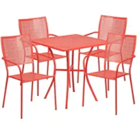 Alamont Home - Oia Outdoor Square Contemporary Metal 5 Piece Patio Set - Coral - Front_Zoom