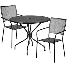 Alamont Home - Oia Outdoor Round Contemporary Metal 3 Piece Patio Set - Black