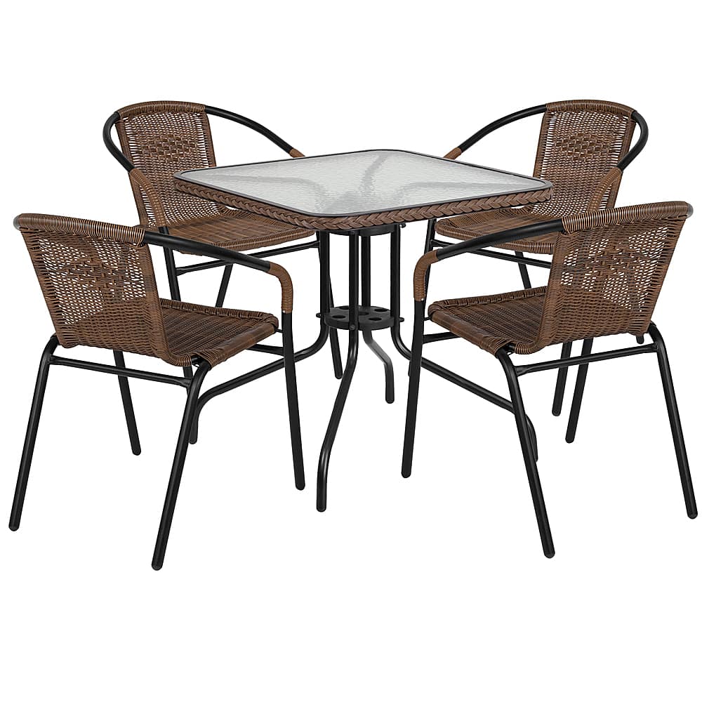 Alamont Home - Lila Outdoor Square Contemporary Metal 5 Piece Patio Set - Clear Top/Dark Brown Rattan - Front_Zoom