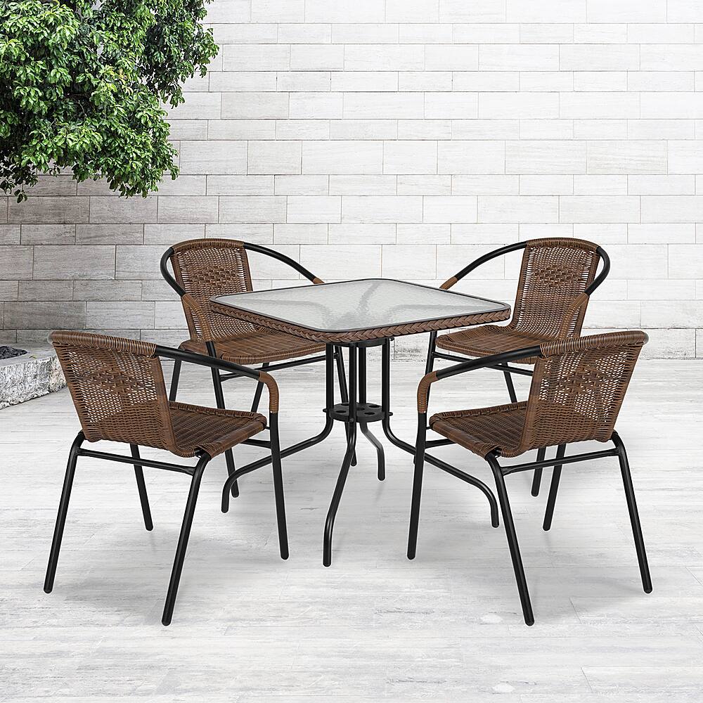 Alt View 11. Alamont Home - Lila Outdoor Square Contemporary Metal 5 Piece Patio Set - Clear Top/Dark Brown Rattan.