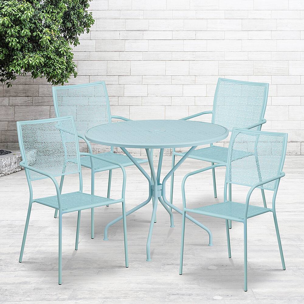 Alt View 11. Alamont Home - Oia Outdoor Round Contemporary Metal 5 Piece Patio Set - Sky Blue.