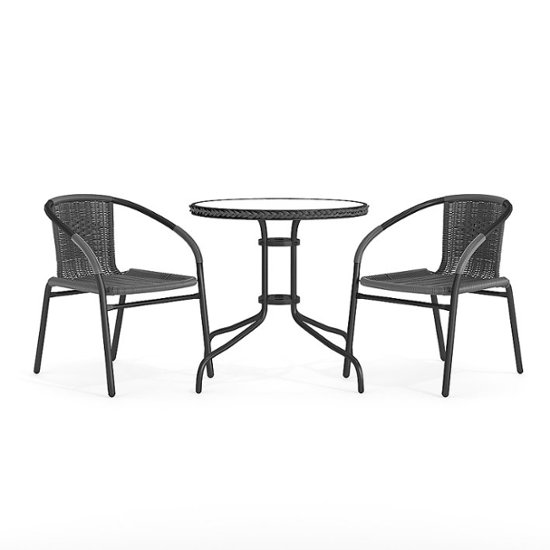 Front. Flash Furniture - Lila Outdoor Round Contemporary Metal 3 Piece Patio Set - Clear Top/Gray Rattan.