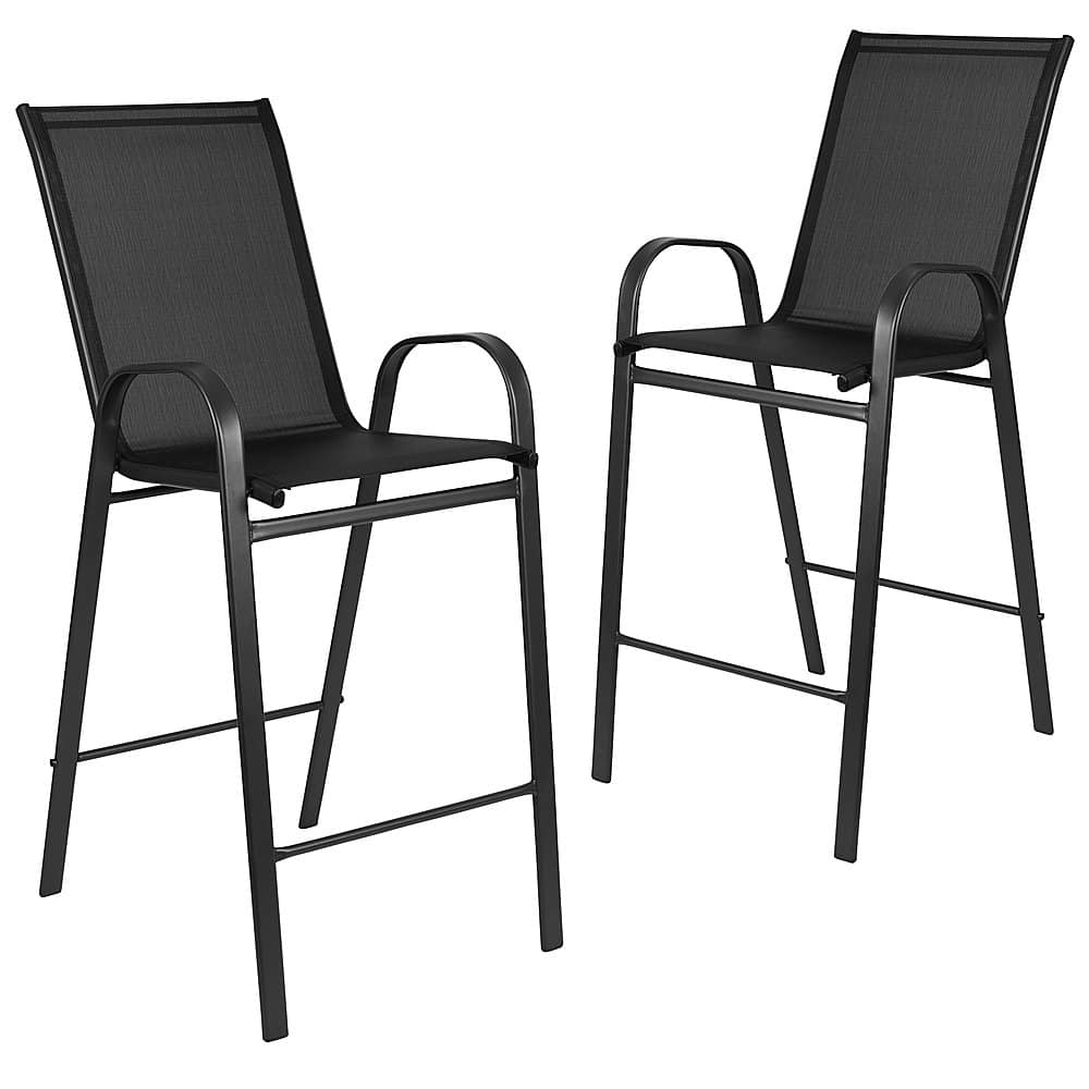 Alamont Home - Brazos Modern Fabric Patio Barstool (set of 2) - Black - Front_Zoom