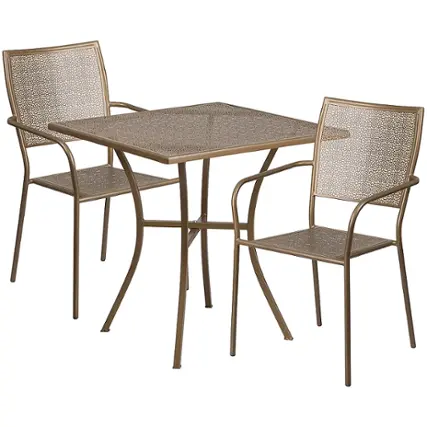 Front. Alamont Home - Oia Outdoor Square Contemporary Metal 3 Piece Patio Set - Gold.