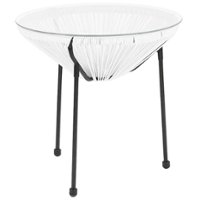 Flash Furniture - Valencia Round Contemporary Glass Rattan Table - White - Front_Zoom