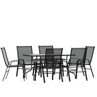 Alamont Home - Brazos Outdoor Rectangle Contemporary 7 Piece Patio Set - Black - Front_Zoom