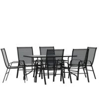 Flash Furniture - Brazos Outdoor Rectangle Contemporary  7 Piece Patio Set - Black - Front_Zoom