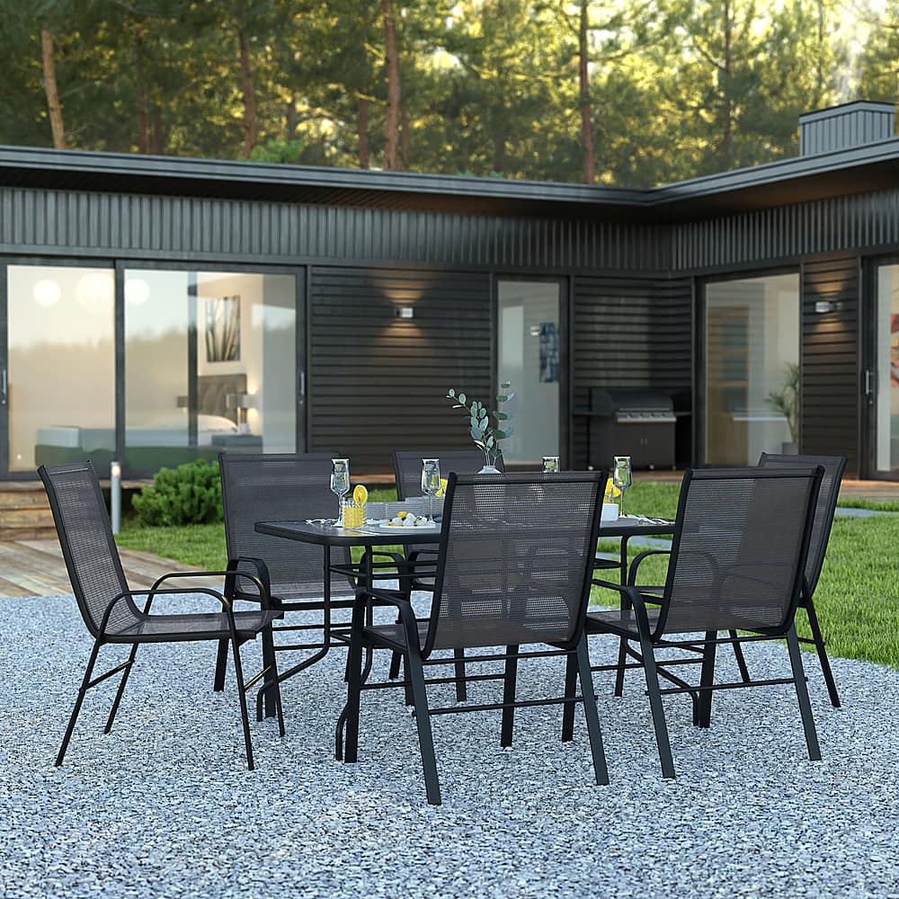 Alt View 11. Alamont Home - Brazos Outdoor Rectangle Contemporary 7 Piece Patio Set - Black.