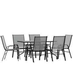 Flash Furniture - Brazos Outdoor Rectangle Contemporary  7 Piece Patio Set - Gray - Front_Zoom