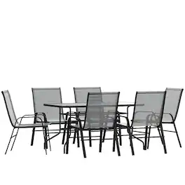 Alamont Home - Brazos Outdoor Rectangle Contemporary 7 Piece Patio Set - Gray
