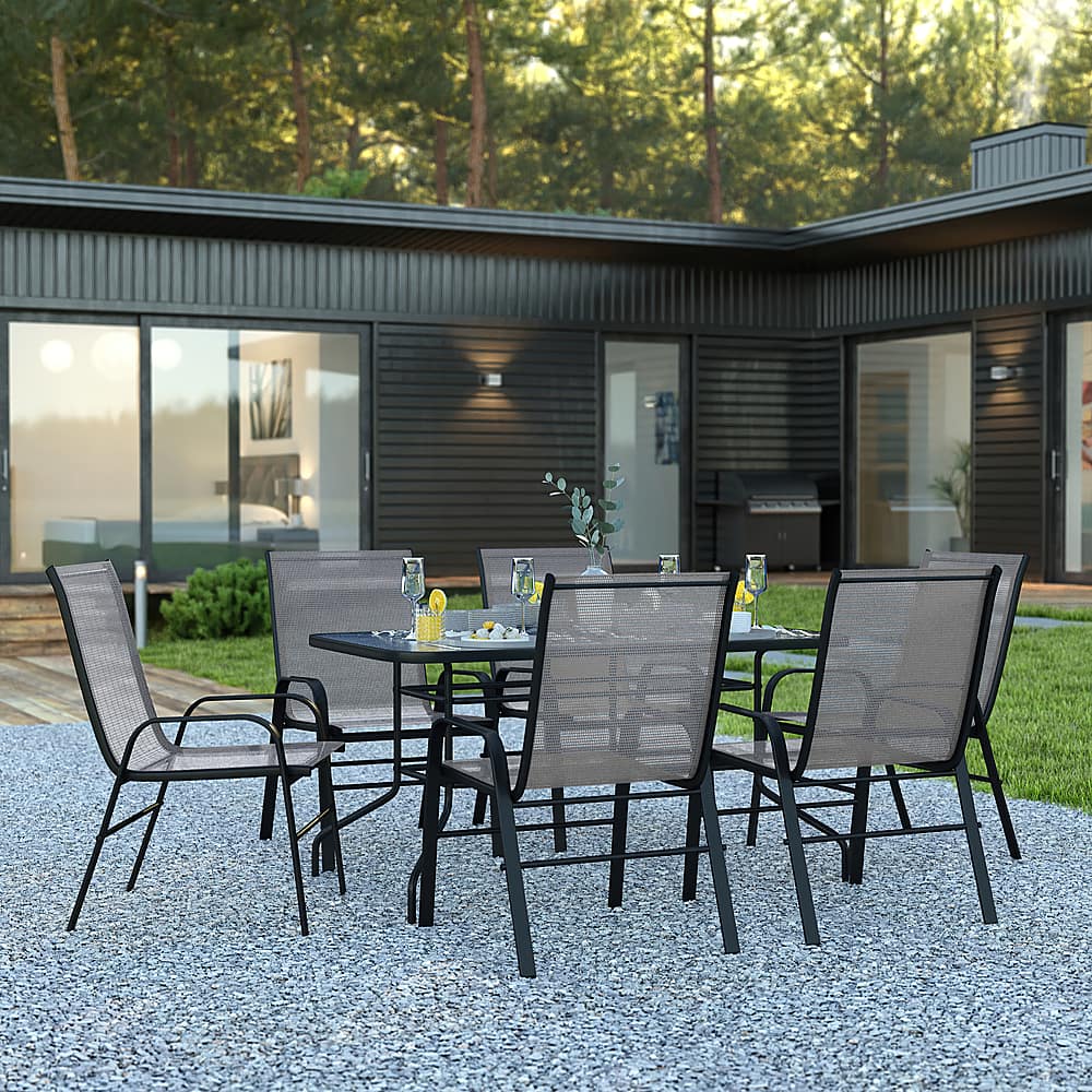 Alt View 11. Alamont Home - Brazos Outdoor Rectangle Contemporary 7 Piece Patio Set - Gray.