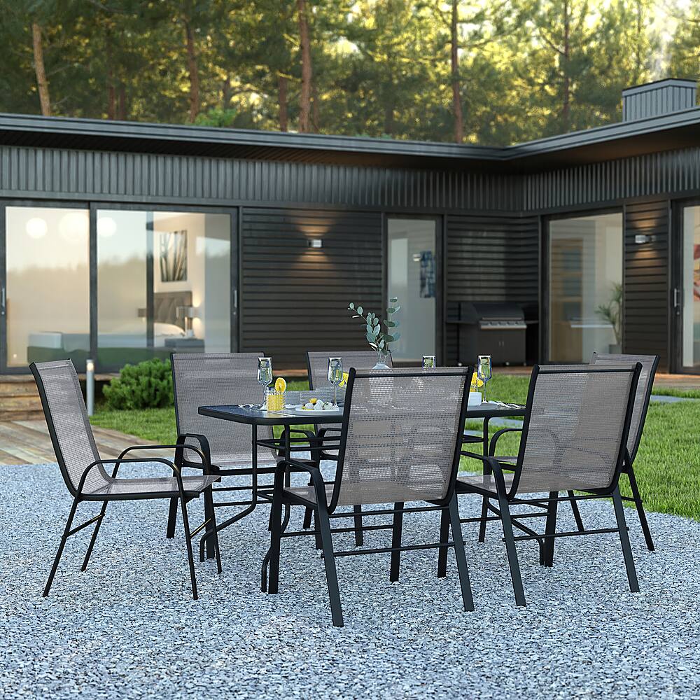 Alt View 11. Alamont Home - Brazos Outdoor Rectangle Contemporary  7 Piece Patio Set - Gray.