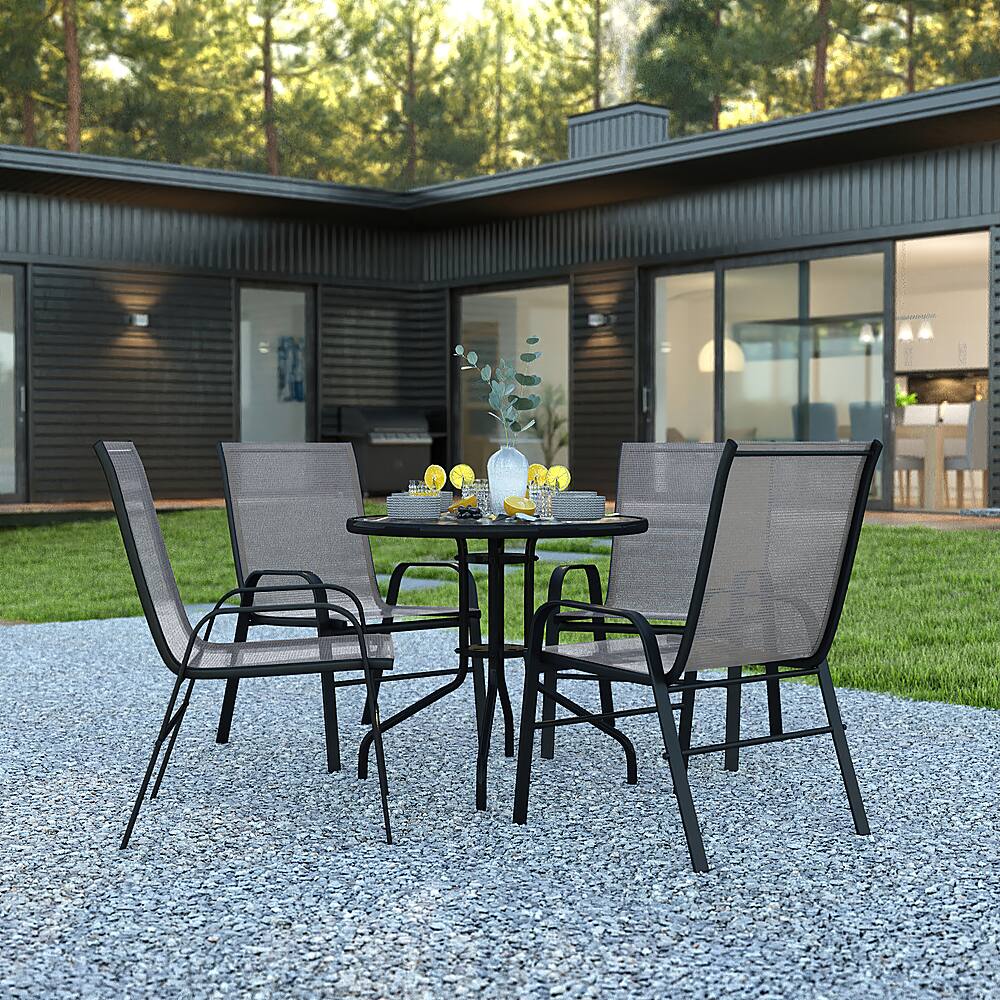 Alt View 11. Alamont Home - Brazos Outdoor Round Contemporary  5 Piece Patio Set - Gray.