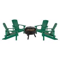 Alamont Home - Charlestown Star and Moon Fire Pit with Mesh Cover & 4 Poly Resin Adirondack Chairs - Green - Front_Zoom