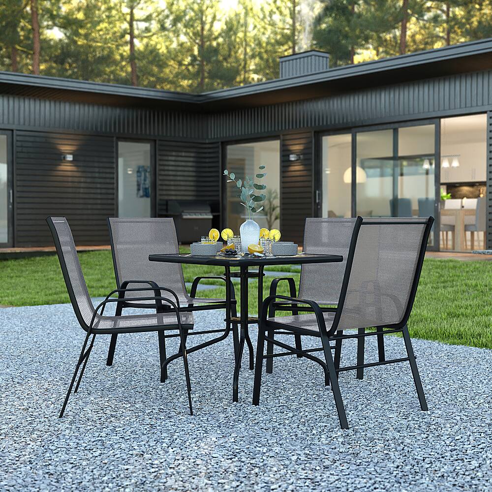 Alt View 11. Alamont Home - Brazos Outdoor Square Contemporary  5 Piece Patio Set - Gray.