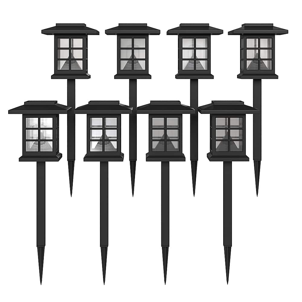Front. Alamont Home - Halsey All-Weather Lantern Design Solar Powered LED Landscape Lights - Black.