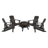 Alamont Home - Charlestown Star & Moon Fire Pit with Mesh Cover & 4 Poly Resin Adirondack Chairs - Slate Gray - Front_Zoom