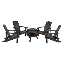 Flash Furniture - Charlestown Star & Moon Fire Pit with Mesh Cover & 4 Slate Gray Poly Resin Adirondack Chairs - Slate Gray - Front_Zoom
