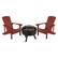Front. Alamont Home - Charlestown Star and Moon Fire Pit with Mesh Cover & 2 Poly Resin Adirondack Chairs - Red.