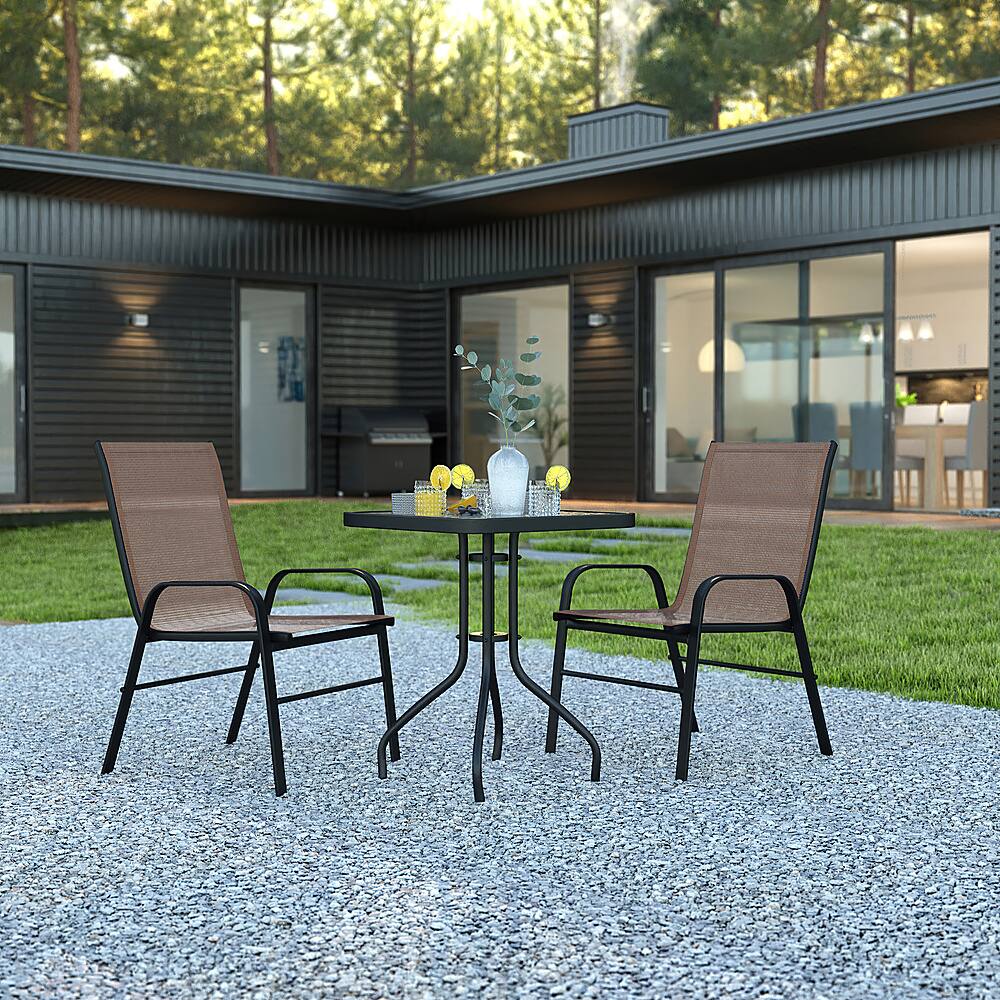 Alt View 11. Alamont Home - Brazos Outdoor Square Contemporary  3 Piece Patio Set - Brown.