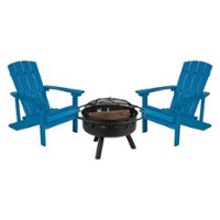 Flash Furniture - Charlestown Adirondack Chairs and Fire Pit - Blue - Front_Zoom