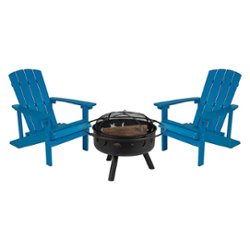 Flash Furniture - Charlestown Adirondack Chairs and Fire Pit - Blue - Front_Zoom