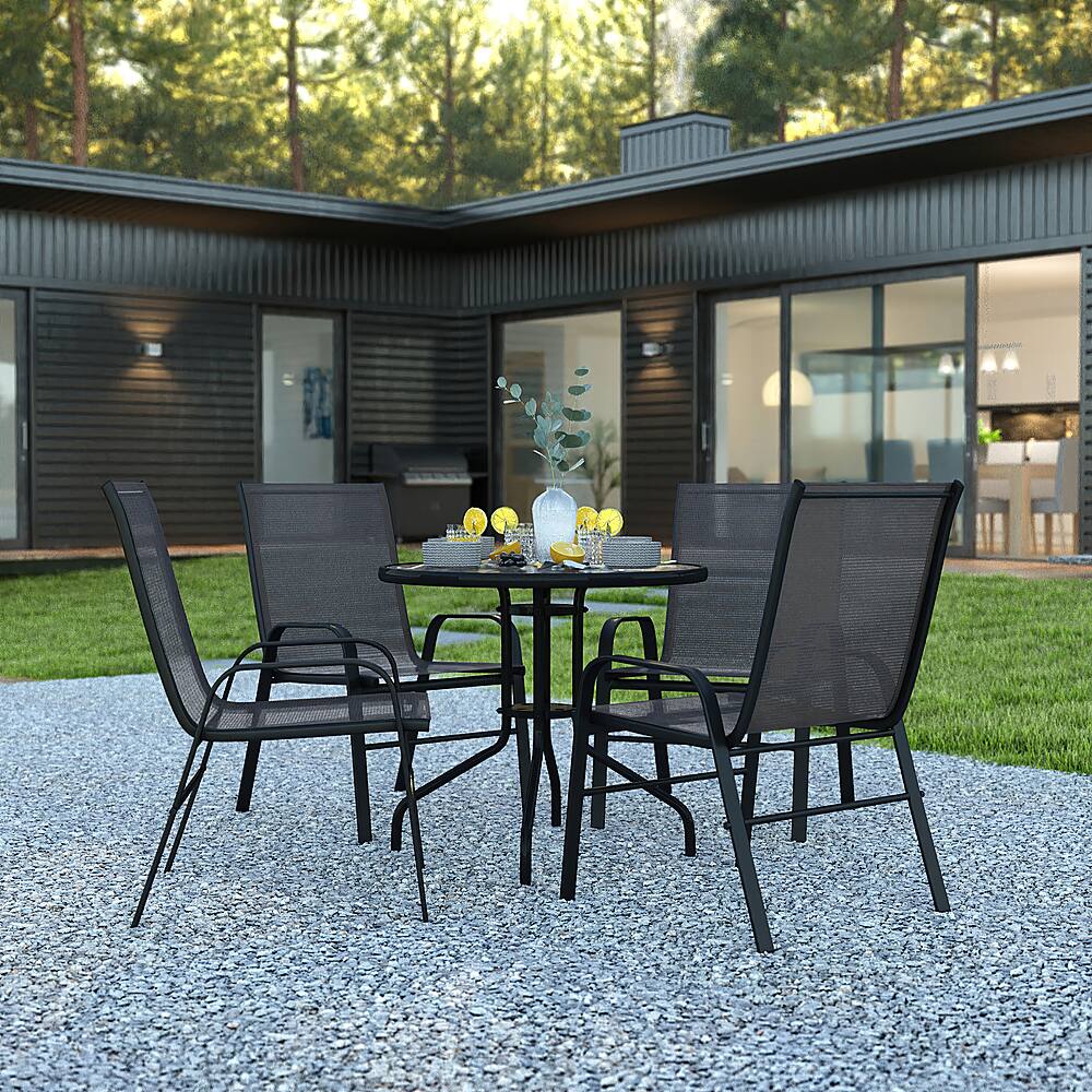 Alt View 11. Alamont Home - Brazos Outdoor Round Contemporary 5 Piece Patio Set - Black.