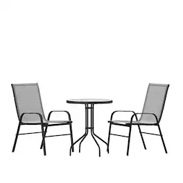 Alamont Home - Brazos Outdoor Round Contemporary 3 Piece Patio Set - Gray