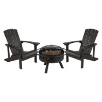 Flash Furniture - Charlestown Star & Moon Fire Pit with Mesh Cover & 2 Slate Gray Poly Resin Adirondack Chairs - Slate Gray - Front_Zoom