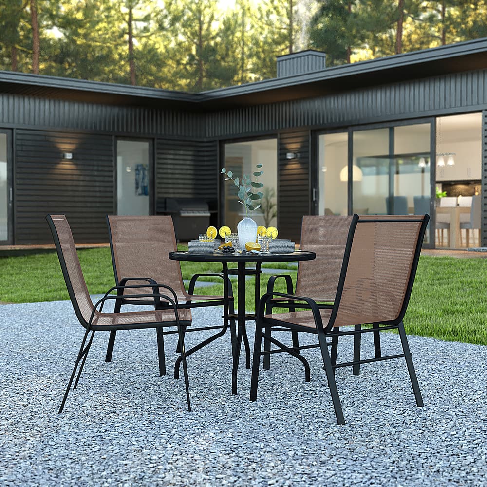 Alt View 11. Alamont Home - Brazos Outdoor Round Contemporary 5 Piece Patio Set - Brown.