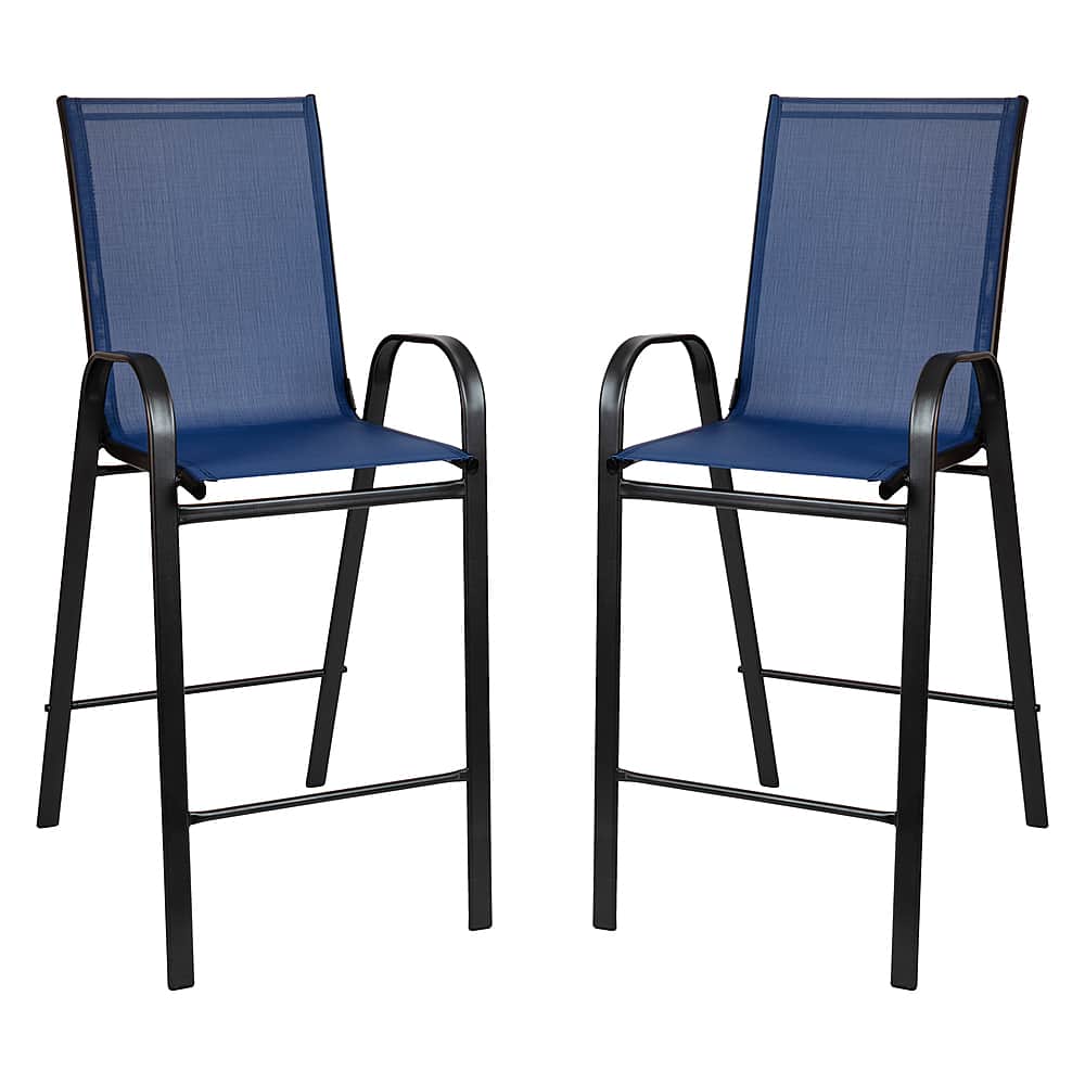 Alamont Home - Brazos Modern Fabric Patio Barstool (set of 2) - Navy - Front_Zoom