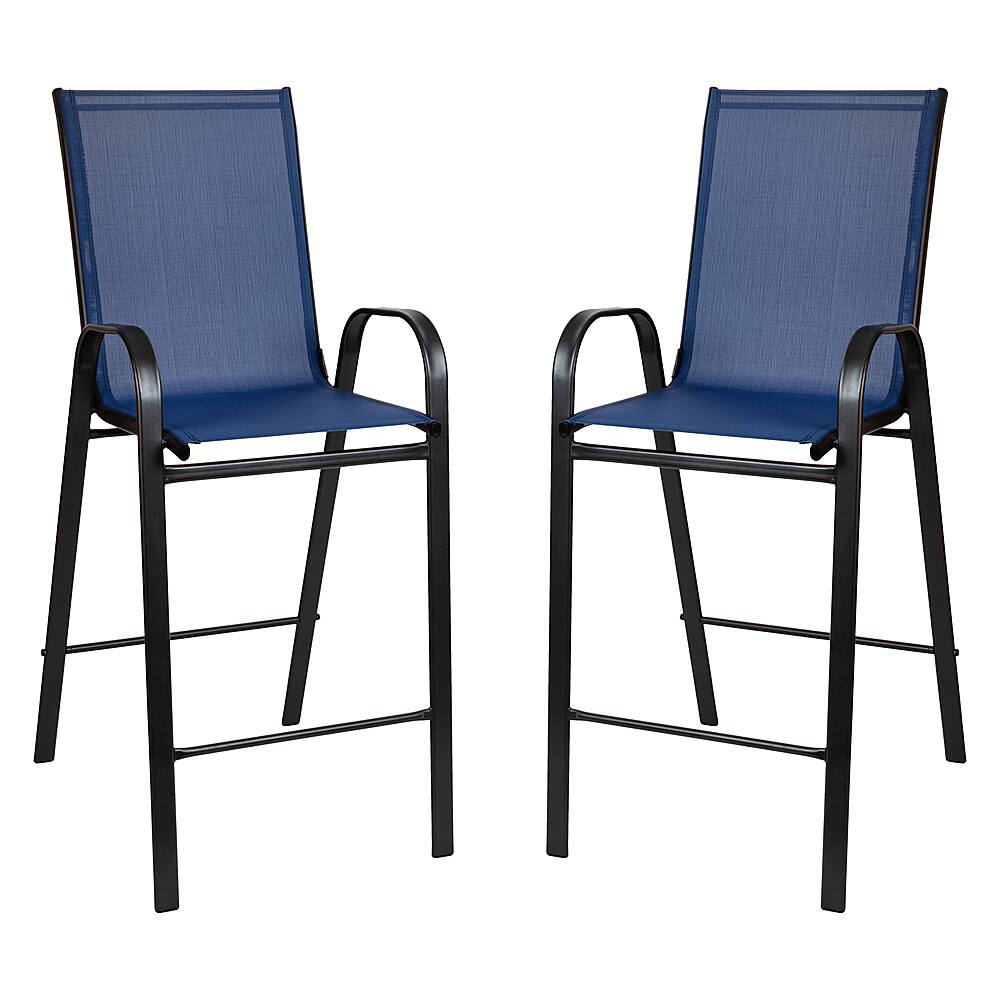 Front. Alamont Home - Brazos Modern Fabric Patio Barstool (set of 2) - Navy.