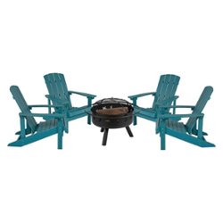 Flash Furniture - Charlestown Adirondack Chairs and Fire Pit - Sea Foam - Front_Zoom