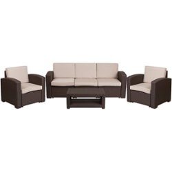 Flash Furniture - Seneca Outdoor Rectangle Contemporary Resin 4 Piece Patio Set - Chocolate Brown - Front_Zoom