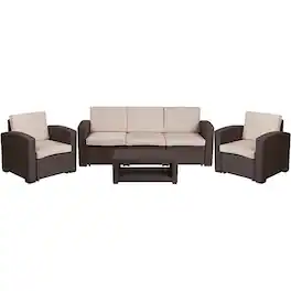 Alamont Home - Seneca Outdoor Rectangle Contemporary Resin 4 Piece Patio Set - Chocolate Brown