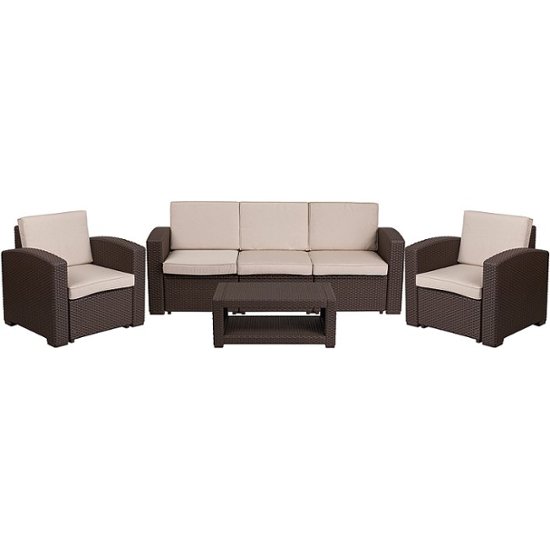 Front. Flash Furniture - Seneca Outdoor Rectangle Contemporary Resin 4 Piece Patio Set - Chocolate Brown.