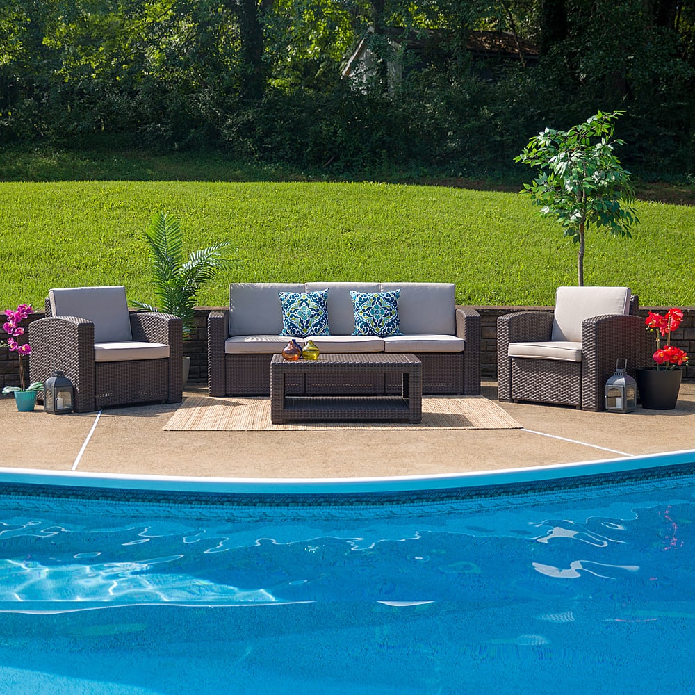 Alt View 17. Alamont Home - Seneca Outdoor Rectangle Contemporary Resin 4 Piece Patio Set - Chocolate Brown.