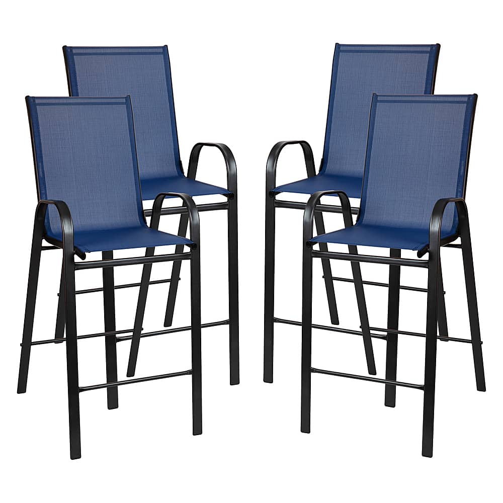 Front. Alamont Home - Brazos Modern Fabric Patio Barstool (set of 4) - Navy.