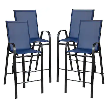 Front. Alamont Home - Brazos Modern Fabric Patio Barstool (set of 4) - Navy.