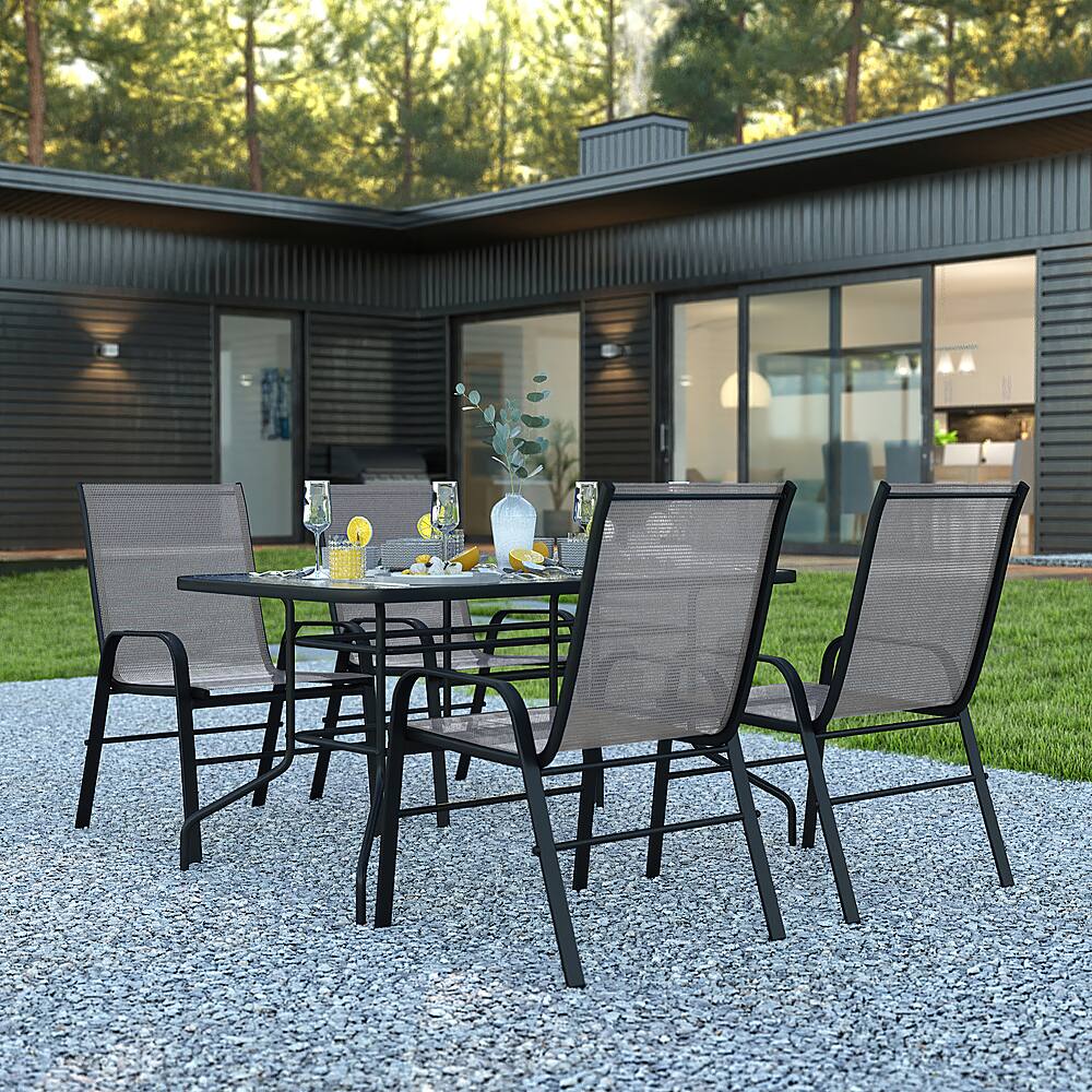 Alt View 11. Alamont Home - Brazos Outdoor Rectangle Contemporary  5 Piece Patio Set - Gray.