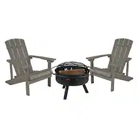 Alamont Home - Charlestown Star and Moon Fire Pit with Mesh Cover & 2 Lt. Gray Poly Resin Adirondack Chairs - Light Gray - Front_Zoom