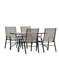 Alamont Home - Brazos Outdoor Rectangle Contemporary 5 Piece Patio Set - Brown - Front_Zoom