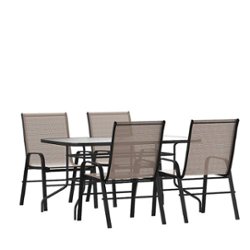 Flash Furniture - Brazos Outdoor Rectangle Contemporary  5 Piece Patio Set - Brown - Front_Zoom